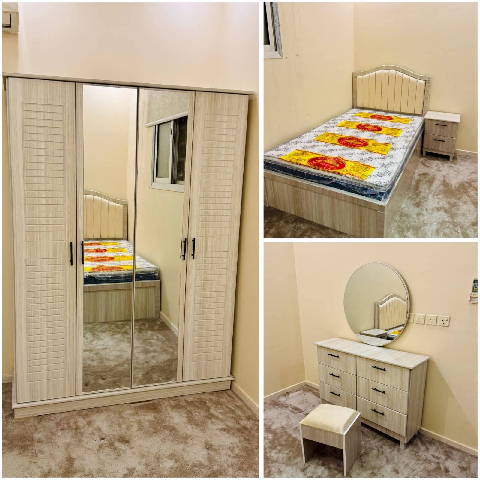 غرفة نوم نفر جاهزه تطعيمات خشبيه عصريه